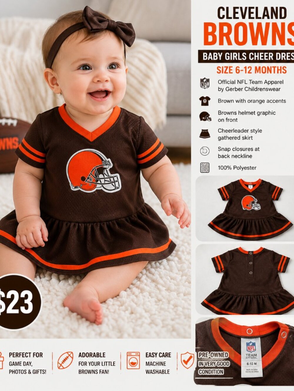 Cleveland Browns NFL Baby Girls Cheer Dress 6-12M Football